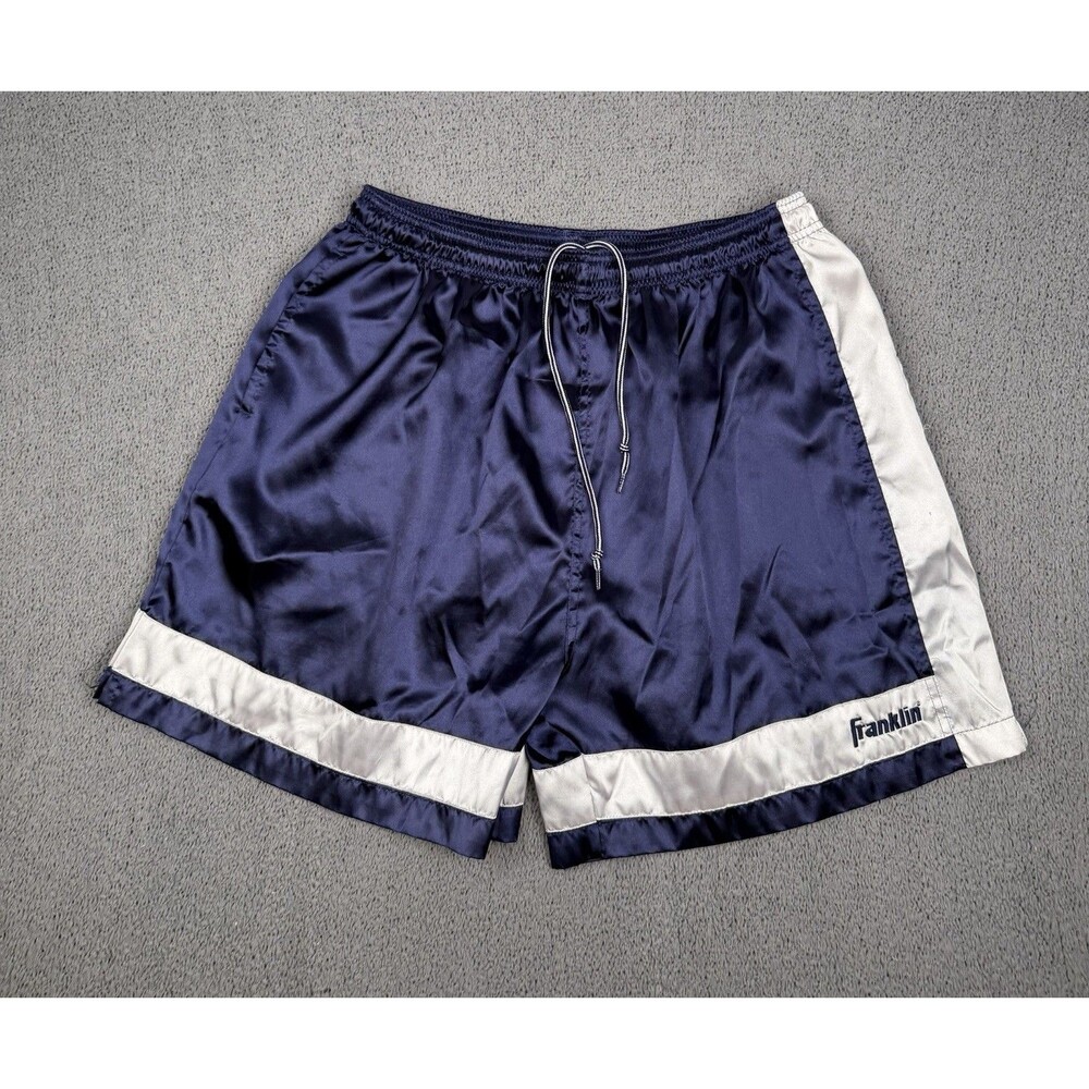 Franklin Sports Shorts Mens XL Blue White Soccer Satin Shiny Dazzle Glanz